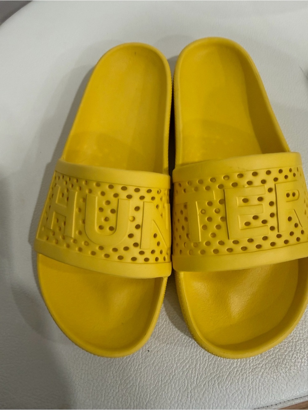 Hunter Yellow Kids Slide Sandals with Logo Strap
